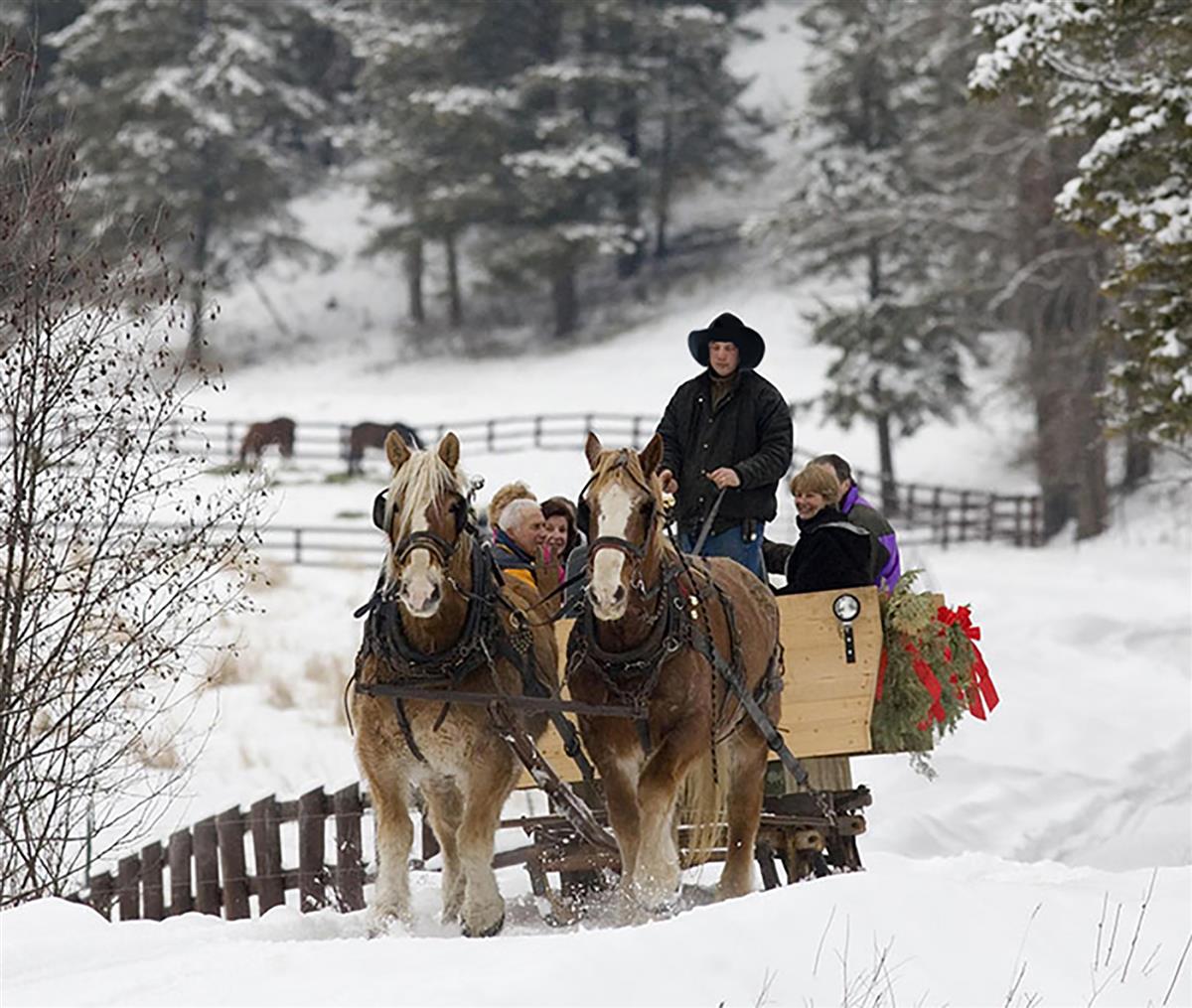 winter sleigh ride on a ranch